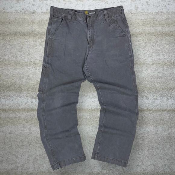 Vintage 90s Carhartt Carpenter Pants 36x28 Relaxed Fit Grey Canvas Dungarees - Picture 2 of 11